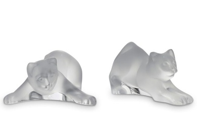 (2 Pc) Lalique Crystal Kitten Cats Small Figurines
