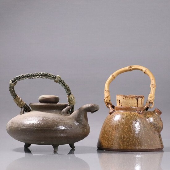 [2] Two Assorted Art Pottery Tea Pots, Stylish, Vintage