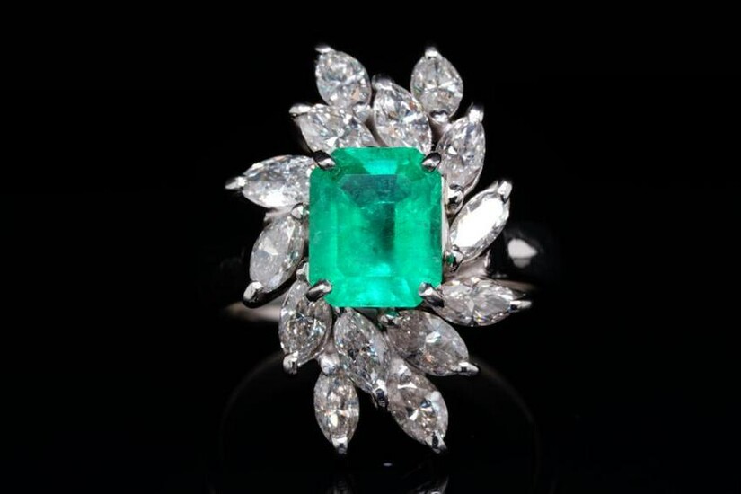 2.00ctw Diamond, 1.80ct Emerald & Platinum Ring