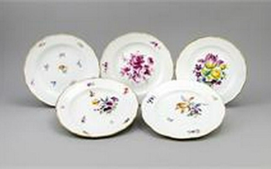 Five plates, Meissen, 4 plates, mark 1850-1924, 1st and