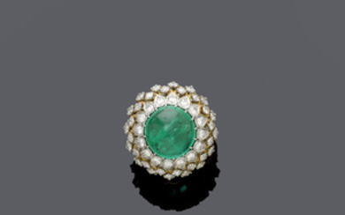 EMERALD AND DIAMOND RING, BY VOURAKIS, ca. 1970.