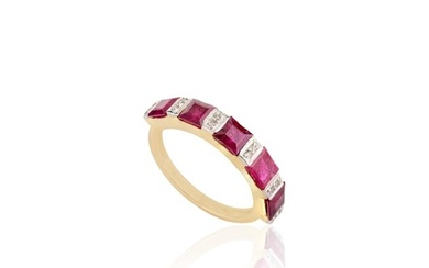 2.15ct Deep Red Ruby and Diamond Engagement Band Ring in 18k Solid Yellow Gold