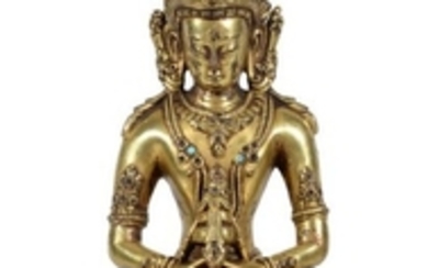 A Tibetan gilt bronze figure of Amitayus , 16-17th