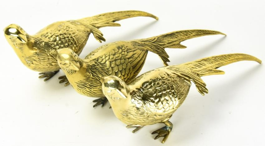 3 Vintage Brass Figural Pheasant Table Statues