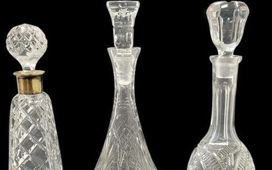 3 Vintage German crystal decanters, one with sterling