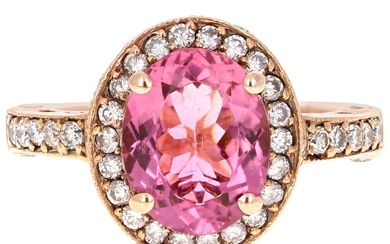 3.29 Carat Pink Tourmaline Diamond Rose Gold Ring...