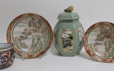 4 Asian Porcelains, Kutaniware, Imari