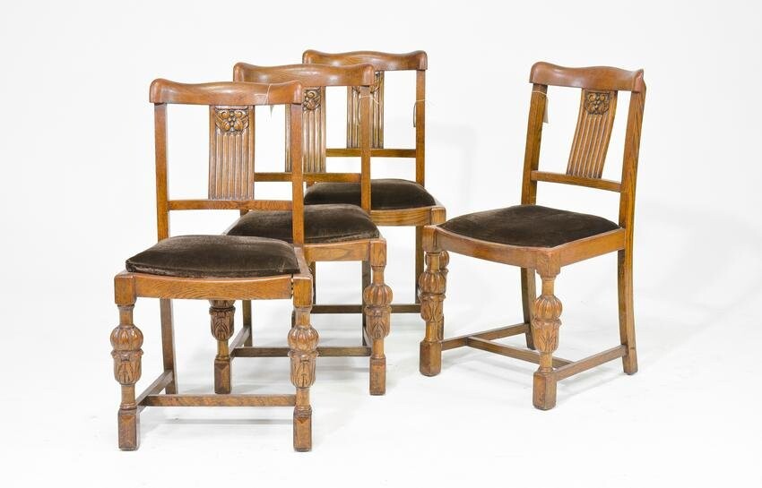 4 British Carved Oak Dining Chairs