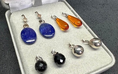 4 Pairs of Sterling Earrings Various Stones
