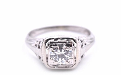 14k White Gold Diamond Engagement Art Deco Vintage Ring