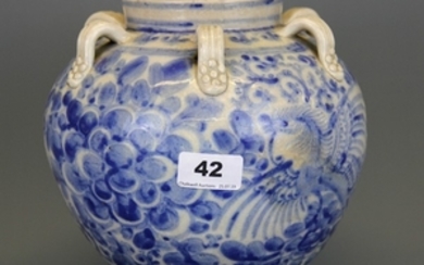 A 19th Century hand painted, glazed pottery jar probably Korean, H. 20cm.