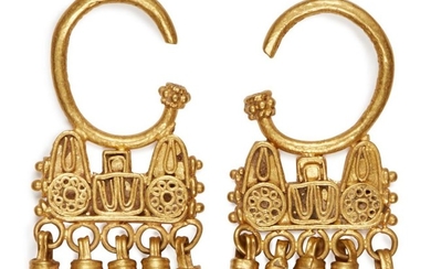 A pair of ancient gold earrings, the...