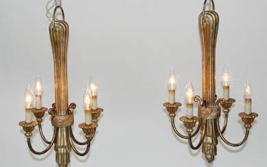 Pair of 4 arm gold and silver chandeliers
