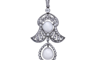BLACK STARR & FROST EDWARDIAN NATURAL PEARL AND DIAMOND PENDANT WITH GIA REPORT