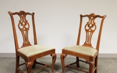 Pair of Chippendale-style Carved Cherry Side Chairs