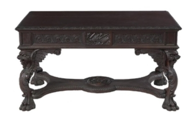 Continental Carved Mahogany Library Table