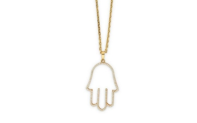 A diamond-set Hamsa pendant necklace