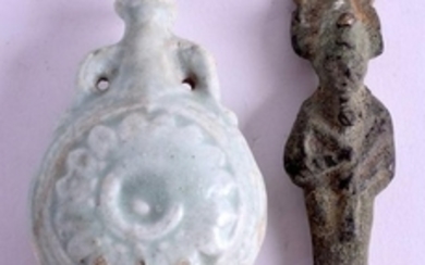 AN EARLY CHINESE MIDDLE EASTERN CELADON FLASK together