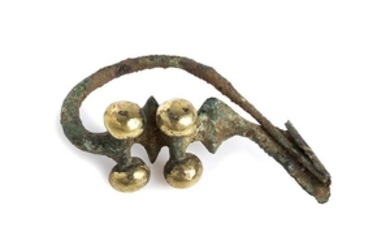 Etruscan Bronze and Gold Dragon-Type Fibula 7th century BC; length...