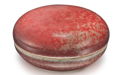 A FINE PEACHBLOOM-GLAZED SEAL PASTE BOX AND COVER KANGXI MARK AND PERIOD