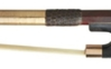 Gold-Mounted Violoncello Bow - Johannes S. Finkel, the octagonal stick stamped JS FINKEL under the frog, the ebony frog with pearl eye, the plain gold adjuster, weight 82 grams.