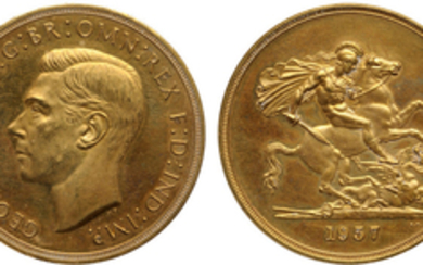 Great Britain, George VI, Gold 5 Pounds, 1937, Proof