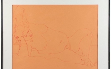 An ink on paper of a nude signed L. Bunker lower right.