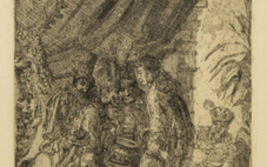 James Ensor (1860-1949) Iston, Pouffamatus, Cracozie and Transmouff, famous Persian physians examining the stools of King Darius after the Battle of Arabela