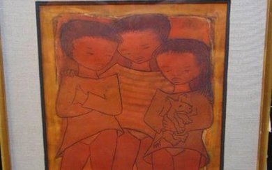 Lithograph, 3 children, Angel Botello, 16/50,showing