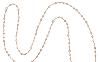 Long Rose Gold and Diamond Chain Necklace