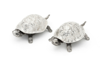 A matched pair of Edwardian silver tortoise bells