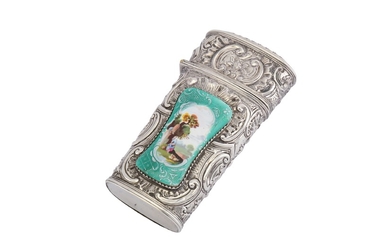 A mid-18th century English unmarked silver and enamel etui, circa 1760