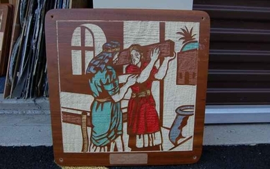 Older wood plaque with etched scene: "Jesus Natareth"