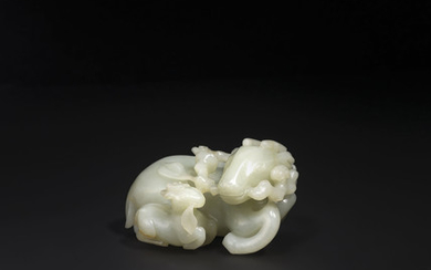 A PALE GREENISH-WHITE JADE 'RAMS' CARVING, 18TH-19TH CENTURY
