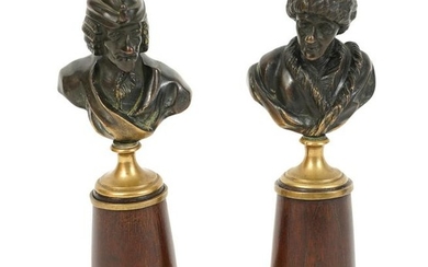Pr. 19th C. Russian Bronze Busts on Wood Bases