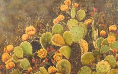 Rillie Moseley (1915-1988), Blooming Cactus, 1975, oil