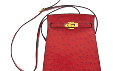 A ROUGE VIF OSTRICH KELLY SPORT WITH GOLD HARDWARE, HERMÈS, 1989