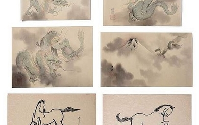 Seven Japanese Prints of Dragons and Horses
