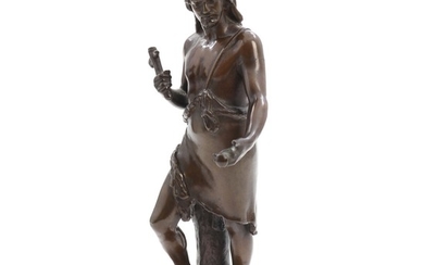 Vilhelm Bissen: Tubal-Kain, the first smith of the world. Signed V. Bissen. A patinated bronze sculpture on an oval base. H. 30 cm.