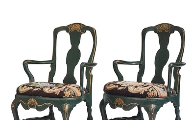 A pair of Swedish Rococo armchairs, second part of the 18th century.