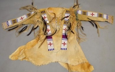 An American Indian Hide and Beaded Dress 20th Century