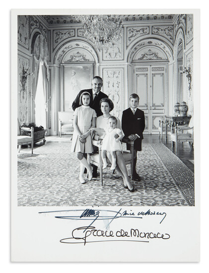 GRACE; PRINCESS OF MONACO. Group Photograph Signed, "Grace de Monaco," full-length portrait showing...