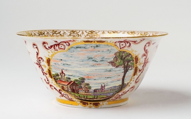 An early Meissen porcelain slop bowl with landscape decor