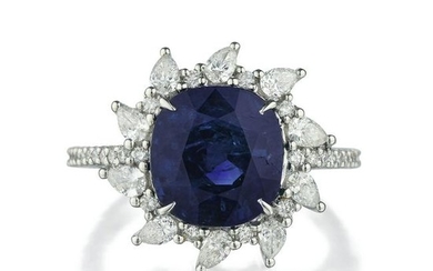 4.83-Carat Burmese Unheated Sapphire and Diamond Ring
