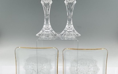 4pc Decorative Glass Candlesticks and Small Dishes