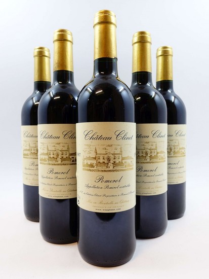 5 bouteilles CHÂTEAU CLINET 1997 Pomerol (étiquettes fanées)