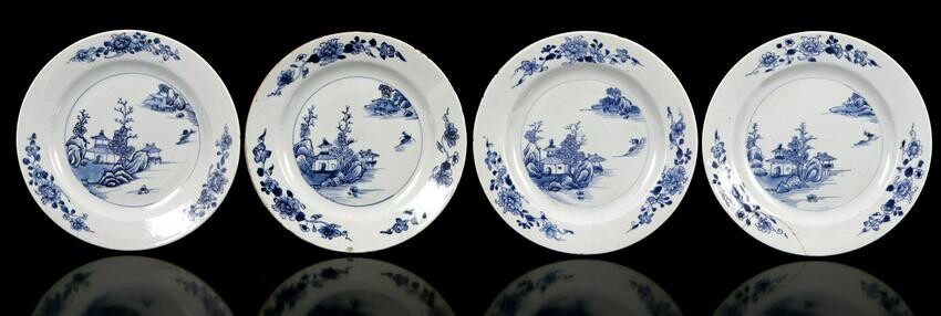 5 porcelain saucers with blue landscape decor, China