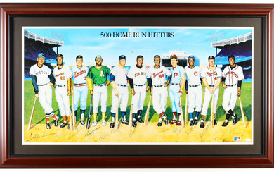 "500 Home Run Club" Custom Framed Print Signed By (12) with Mickey Mantle, Willie Mays, Hank Aaron, Ernie Banks, Harmon Killebrew, Frank Robinson (JSA)