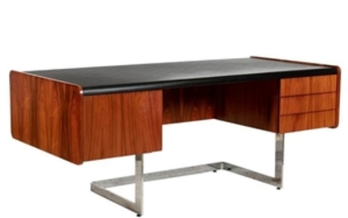 Cantilevered Faux Rosewood & Chrome Desk