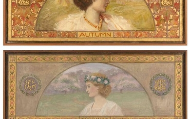 EDMUND HENRY GARRETT, Massachusetts/New York, 1853-1929, Three works: Spring, Summer and Autumn., Oils on canvas, 12" x 28", 12" x 2...